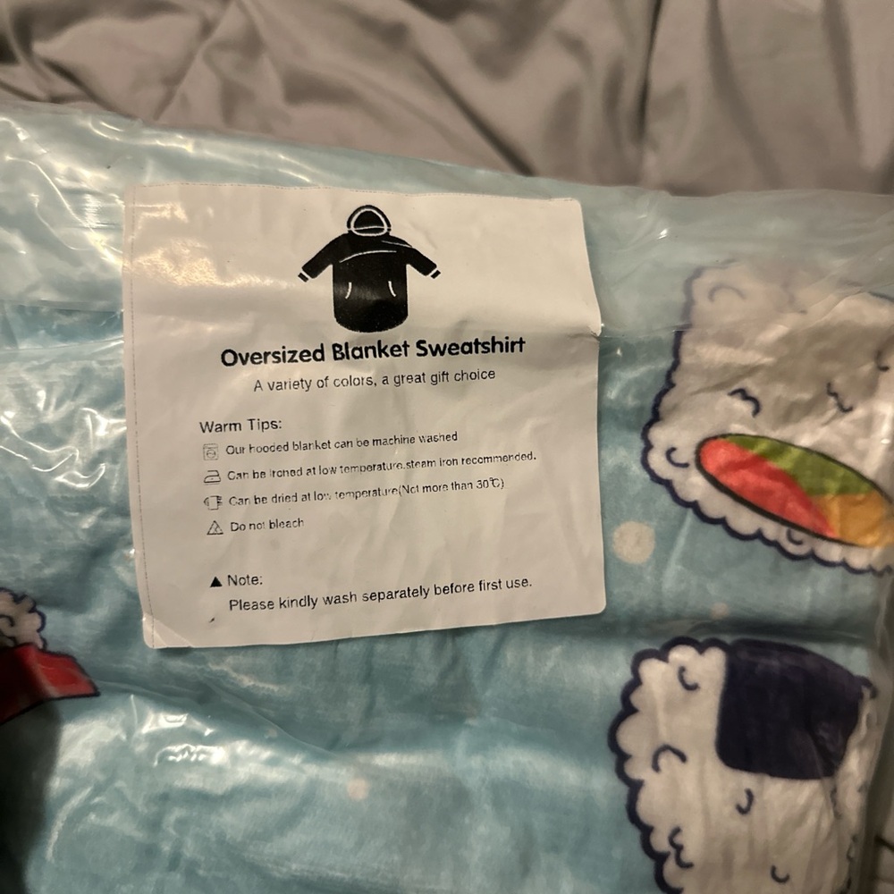 Oversized Blanket Sweatshirt - Light Blue with Cloud & Rainbow Print